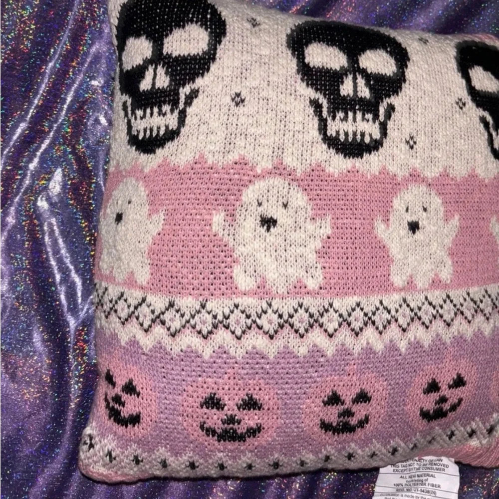 Goblin & Ghoul Pink Pastel Halloween throw pillow